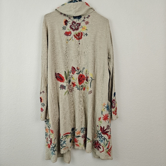 Johnny Was Floral Bird Embroidered Open Hooded Duster Open Front Cartigan LG - Picture 14 of 16